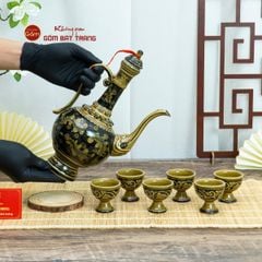 Bộ Bình Rượu Vẽ Tay Hoa Lá Dây Nền Đen