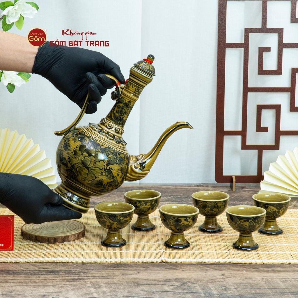 Bộ Bình Rượu Vẽ Tay Hoa Mai