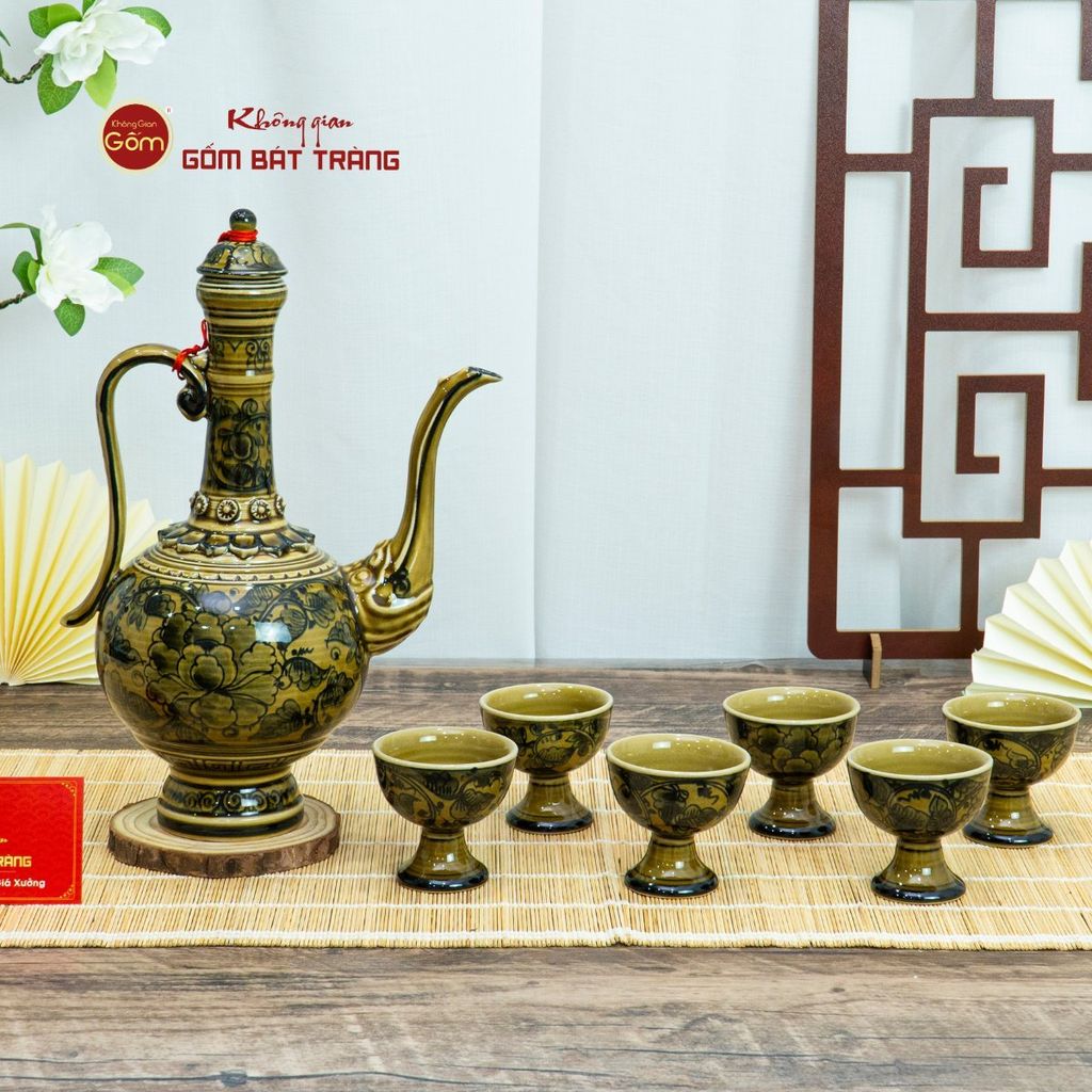 Bộ Bình Rượu Vẽ Tay Hoa Mai