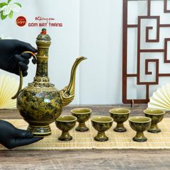 Bộ Bình Rượu Vẽ Tay Hoa Phù Dung Cổ