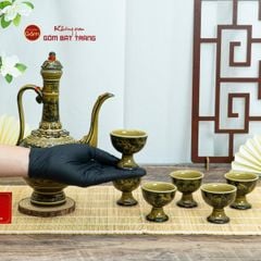 Bộ Bình Rượu Vẽ Tay Hoa Phù Dung Cổ