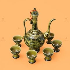 Bộ Bình Rượu Vẽ Tay Hoa Phù Dung Cổ