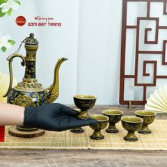 Bộ Bình Rượu Vẽ Tay Hoa Phù Dung Nền Đen