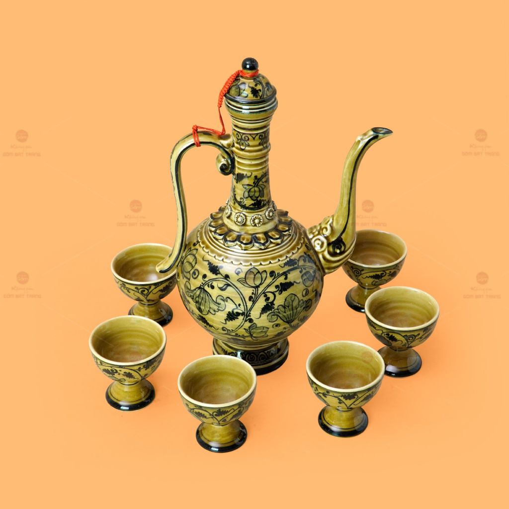 Bộ Bình Rượu Vẽ Tay Hoa Sen Dây