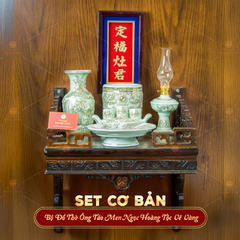 [Set Cơ Bản] Bộ Đồ Thờ Ông Táo Men Ngọc Hoàng Tộc Vẽ Vàng (6 món)