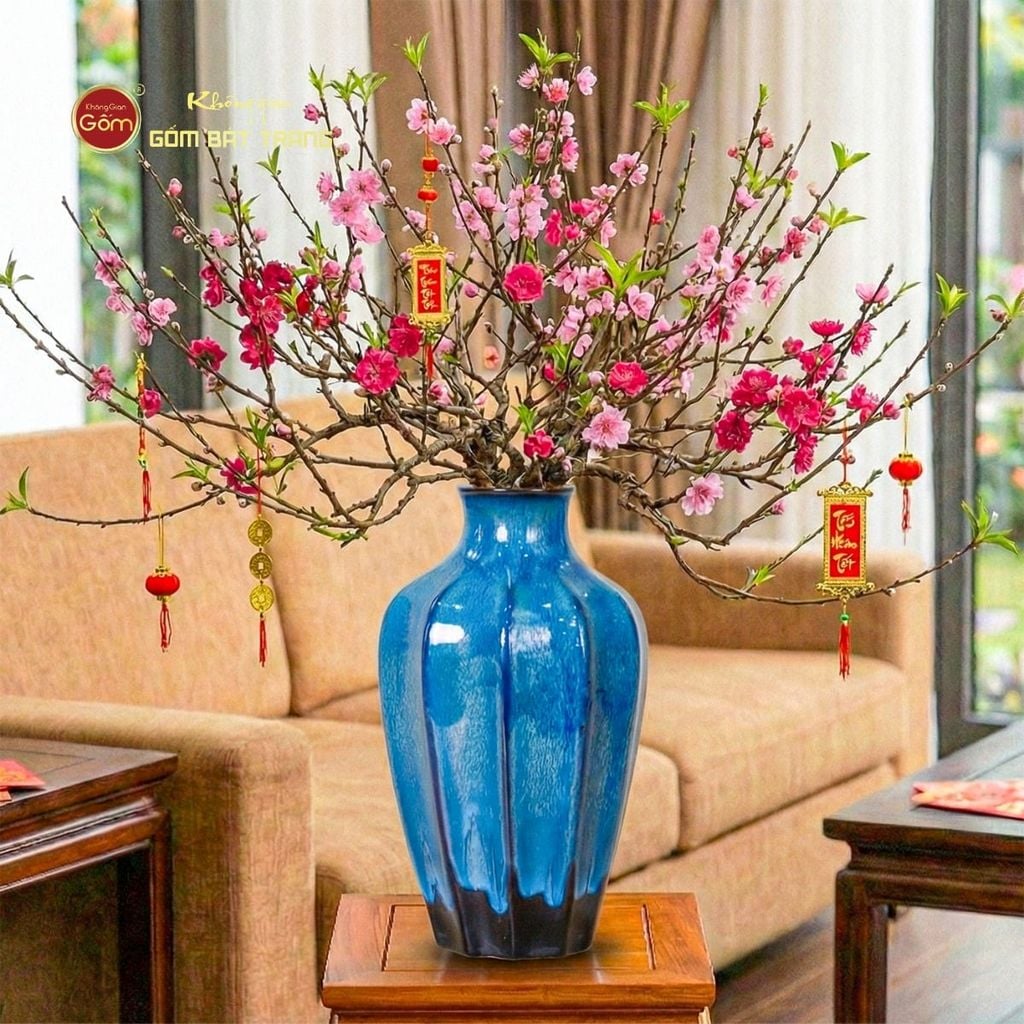 Bộ Lọ Hoa Dáng Xoài Khía Men Hỏa Biến