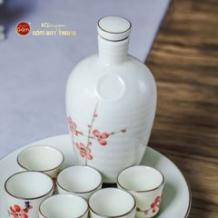 Bộ Nậm Rượu Hoa Đào Đỏ