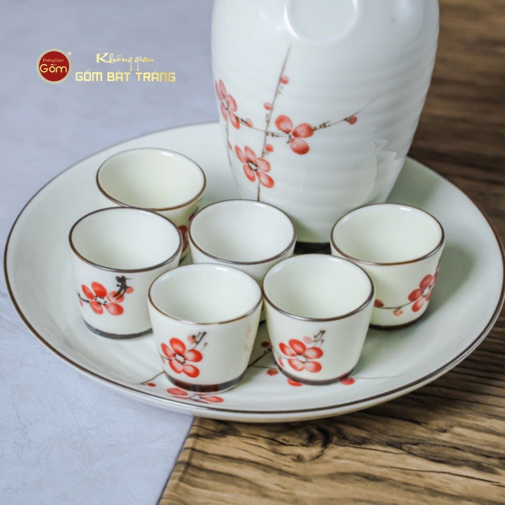 Bộ Nậm Rượu Hoa Đào Đỏ