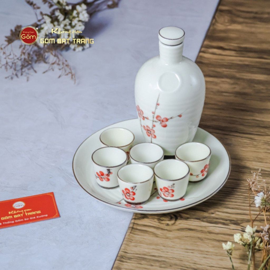Bộ Nậm Rượu Hoa Đào Đỏ