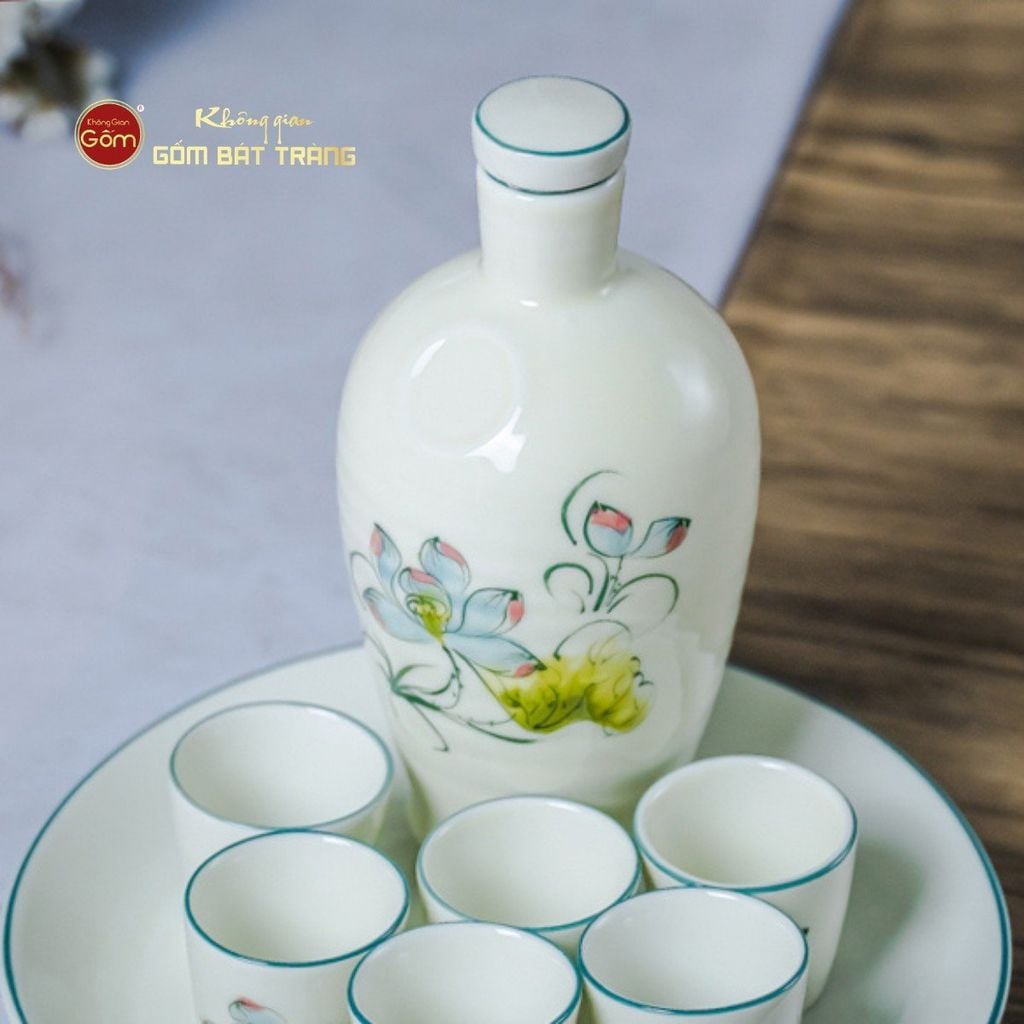 Bộ Nậm Rượu Hoa Sen Bóng