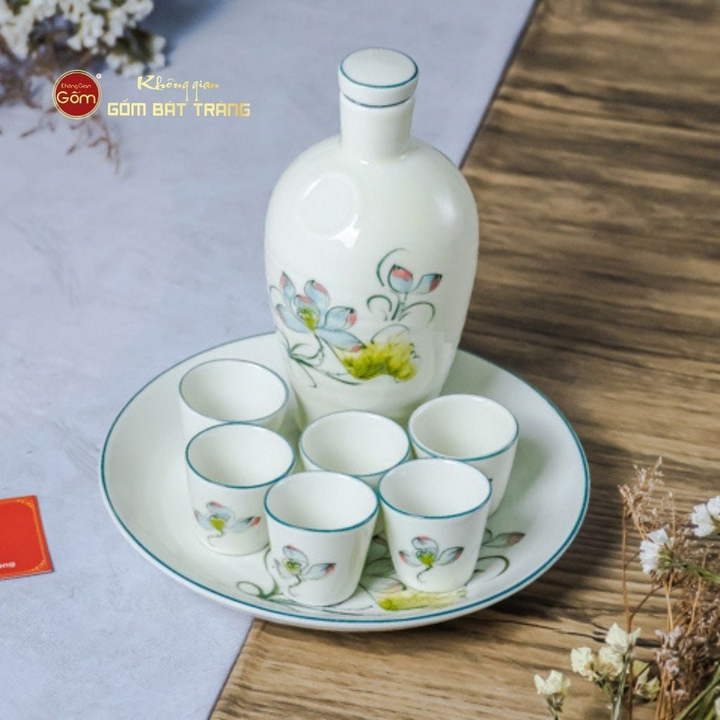 Bộ Nậm Rượu Hoa Sen Bóng