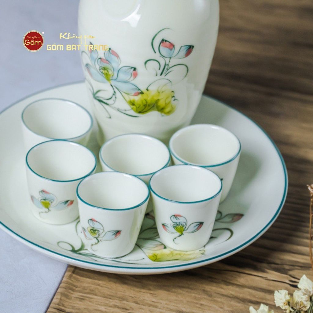 Bộ Nậm Rượu Hoa Sen Bóng