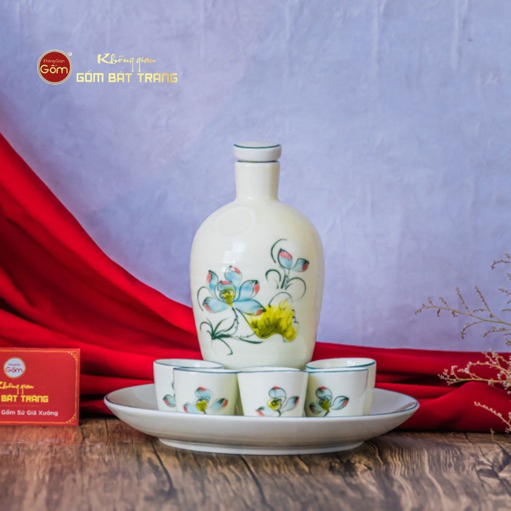 Bộ Nậm Rượu Hoa Sen Bóng