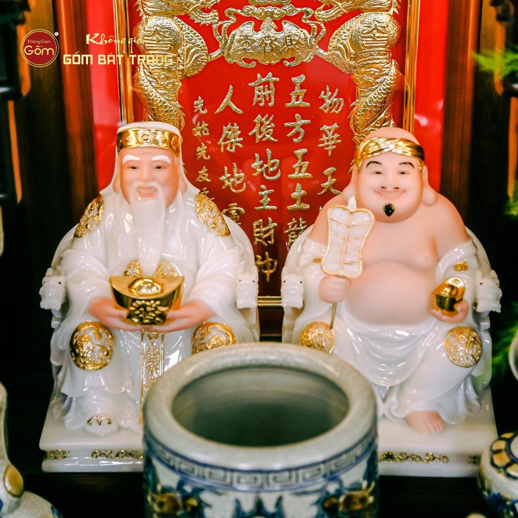 Tượng Thần Tài Thổ Địa Ghế Rồng Màu Phỉ Thúy