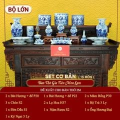 [Set Cơ Bản] Bộ Đồ Thờ Gia Tiên Men Lam (15 món)