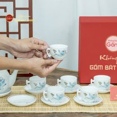 Bộ Trà Bưởi Cành Hoa Sen Xanh Vẽ Vàng