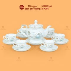 Bộ Trà Đài Các Hoa Sen Xanh Vẽ Vàng