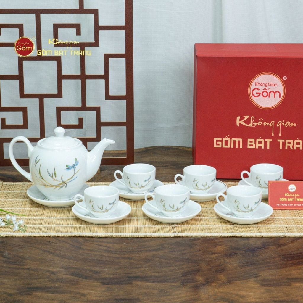 Bộ Trà Dáng Minh Long Chuồn Trúc Vẽ Vàng