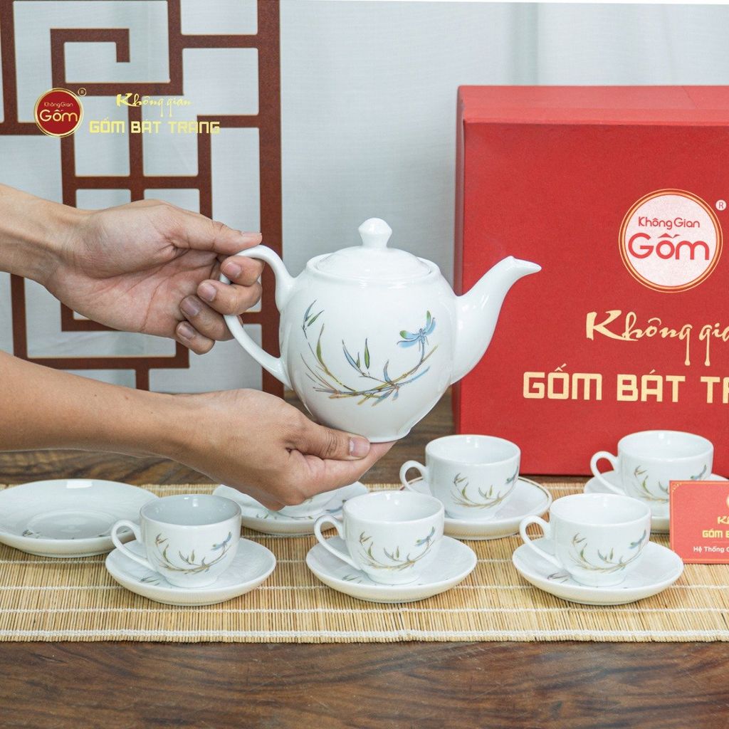 Bộ Trà Dáng Minh Long Chuồn Trúc Vẽ Vàng