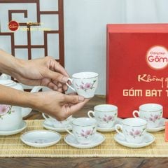 Bộ Trà Dáng Trống Hoa Đào Vẽ Vàng