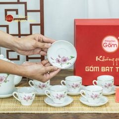 Bộ Trà Dáng Trống Hoa Đào Vẽ Vàng