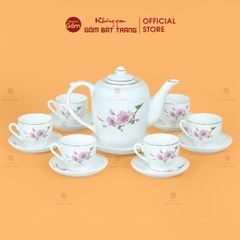 Bộ Trà Dáng Trống Hoa Đào Vẽ Vàng