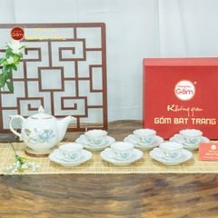 Bộ Trà Mẫu Đơn Ly Lượn Hoa Sen Xanh Vẽ Vàng