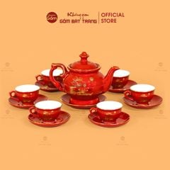 Bộ Trà Men Đỏ Đài Các Thuận Buồm Vẽ Vàng