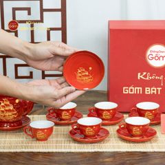 Bộ Trà Men Đỏ Đài Các Thuận Buồm Vẽ Vàng