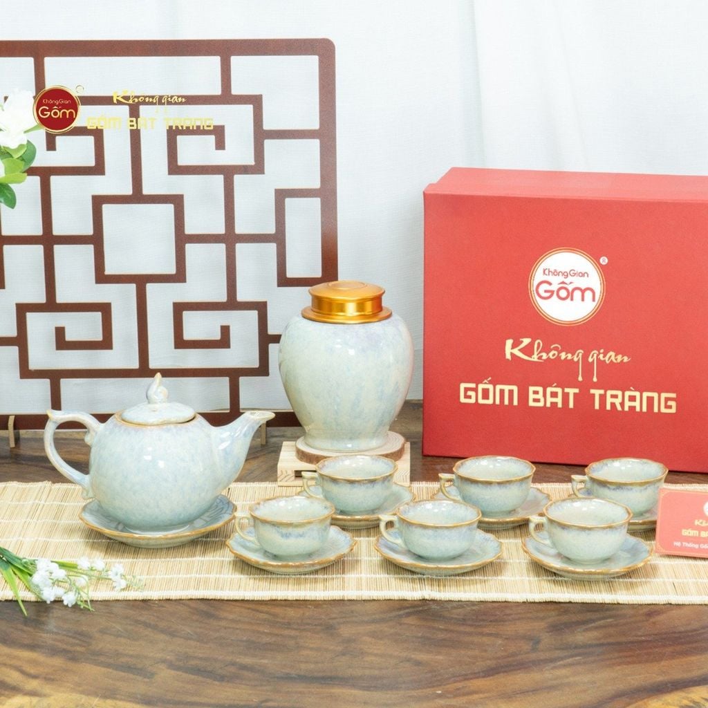 Bộ Trà Men Ghi Hỏa Biến Mẫu Đơn