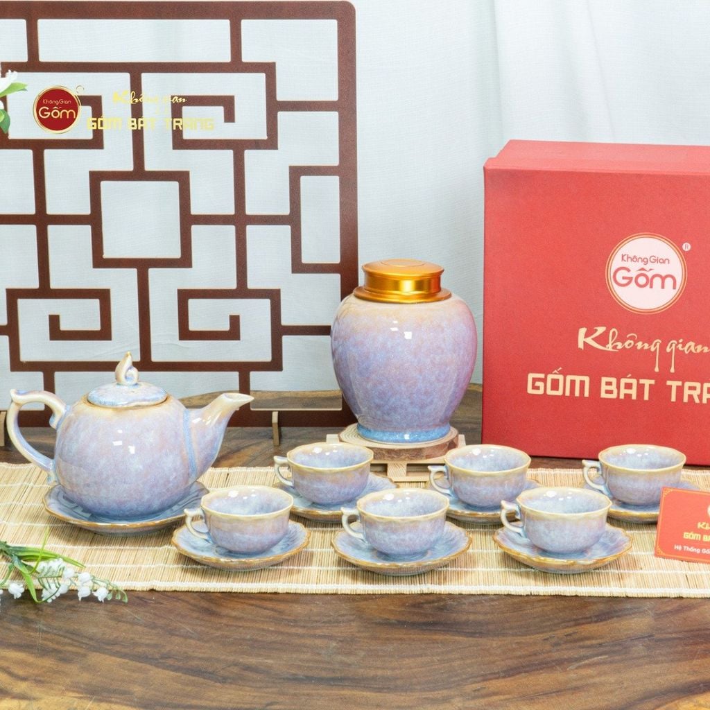 Bộ Trà Men Hỏa Biến Tím Mẫu Đơn