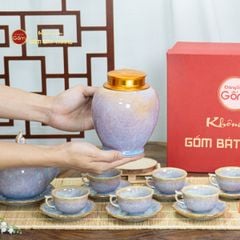 Bộ Trà Men Hỏa Biến Tím Mẫu Đơn