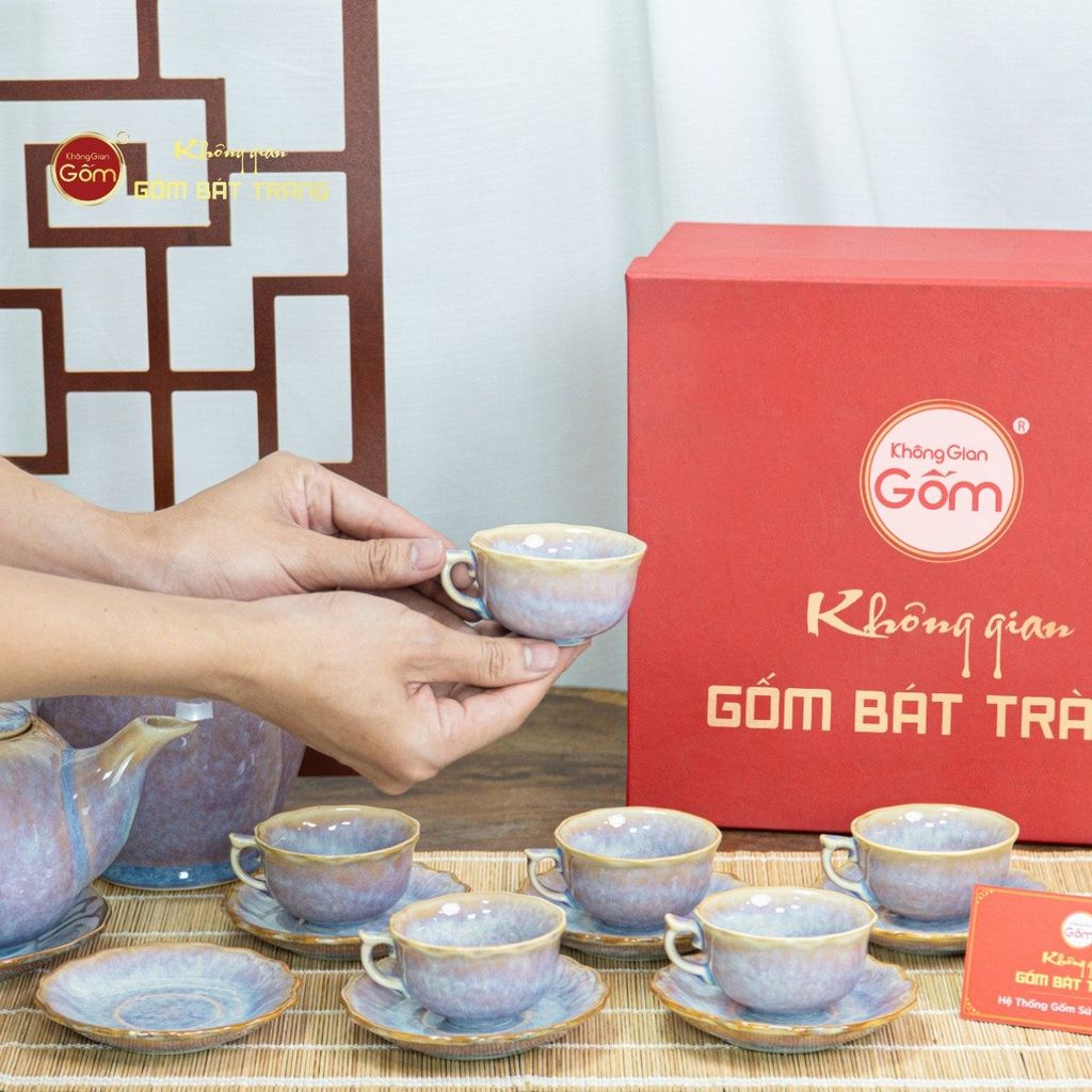 Bộ Trà Men Hỏa Biến Tím Mẫu Đơn