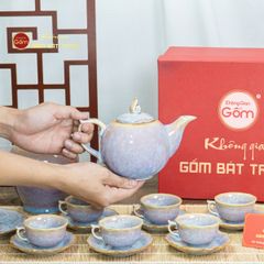 Bộ Trà Men Hỏa Biến Tím Mẫu Đơn