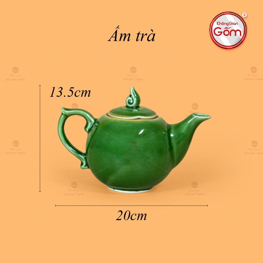 Bộ Trà Men Hỏa Biến Xanh Lục Mẫu Đơn