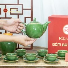 Bộ Trà Men Hỏa Biến Xanh Lục Mẫu Đơn