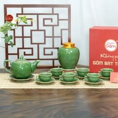 Bộ Trà Men Hỏa Biến Xanh Lục Mẫu Đơn
