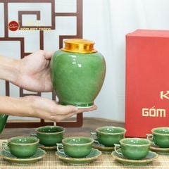 Bộ Trà Men Hỏa Biến Xanh Lục Mẫu Đơn