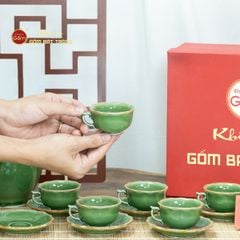 Bộ Trà Men Hỏa Biến Xanh Lục Mẫu Đơn