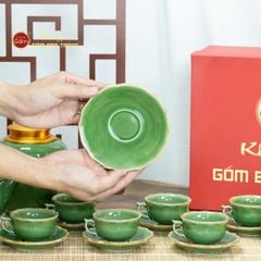 Bộ Trà Men Hỏa Biến Xanh Lục Mẫu Đơn