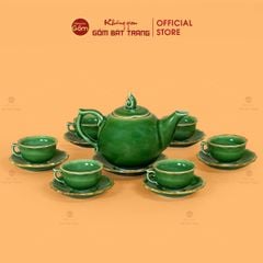 Bộ Trà Men Hỏa Biến Xanh Lục Mẫu Đơn