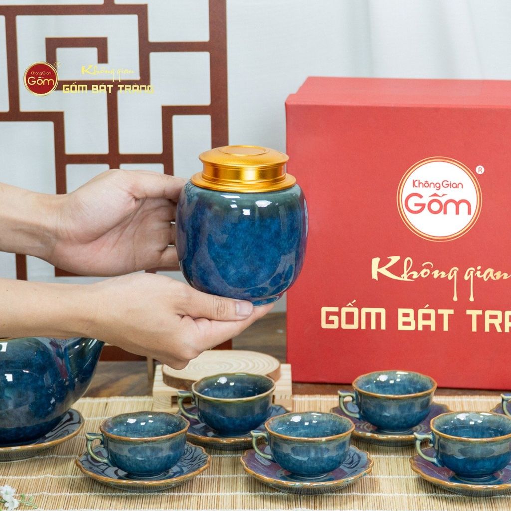 Bộ Trà Men Hỏa Biến Xanh Mẫu Đơn