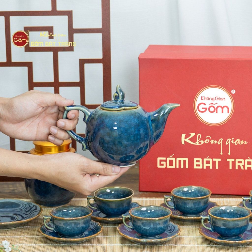 Bộ Trà Men Hỏa Biến Xanh Mẫu Đơn