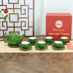 Bộ Trà Men Lục Bưởi Cành Kẻ Vàng