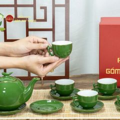 Bộ Trà Men Lục Bưởi Cành Kẻ Vàng