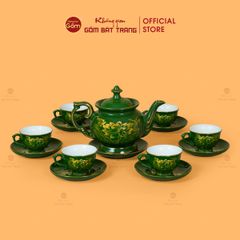 Bộ Trà Men Lục Đài Các Hoa Sen Vẽ Vàng