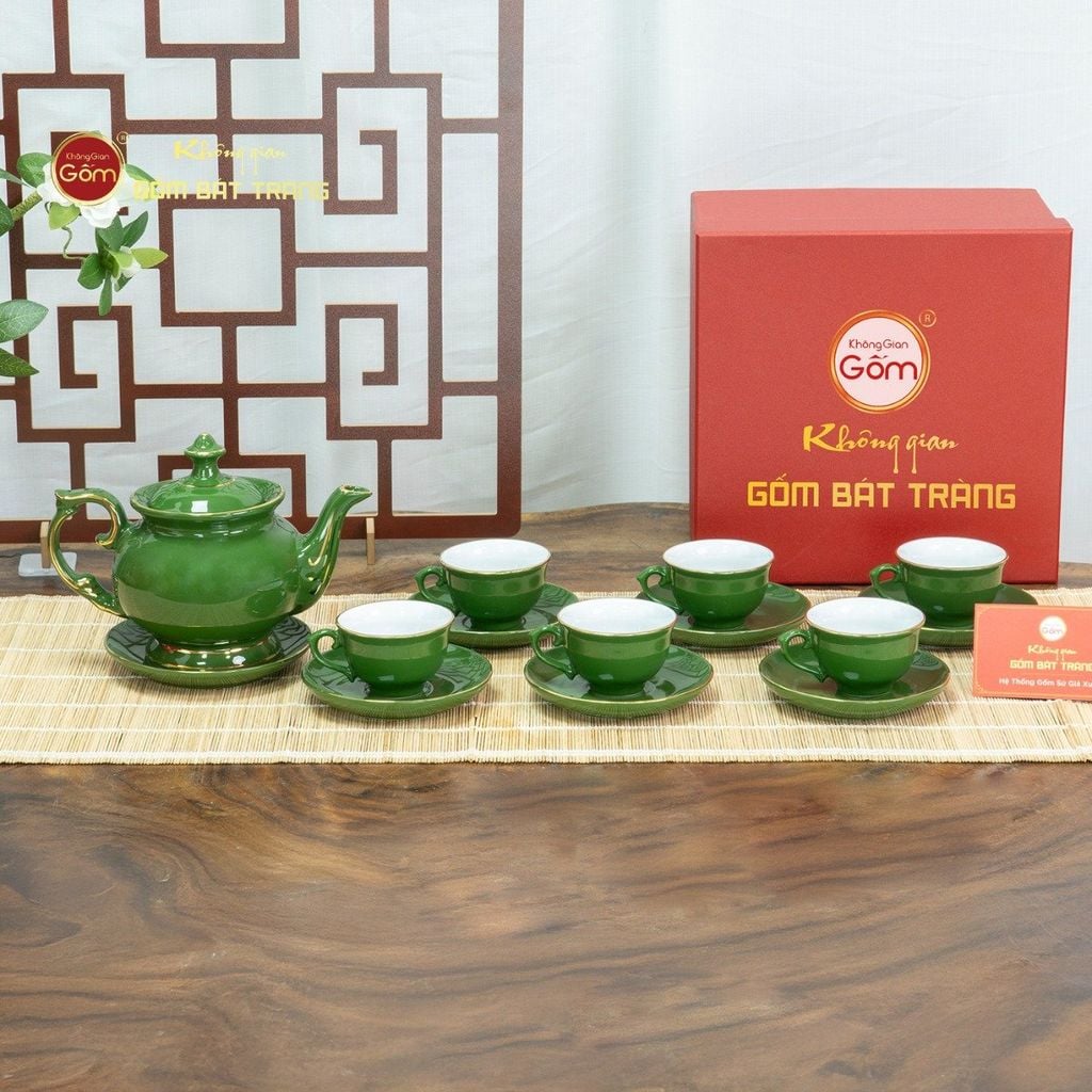 Bộ Trà Men Lục Đài Các Kẻ Vàng