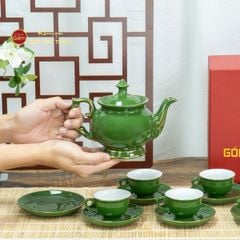 Bộ Trà Men Lục Đài Các Kẻ Vàng