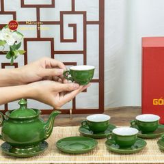 Bộ Trà Men Lục Đài Các Kẻ Vàng