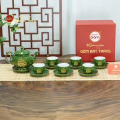 Bộ Trà Men Lục Đài Các Thuận Buồm Xuôi Gió Vẽ Vàng